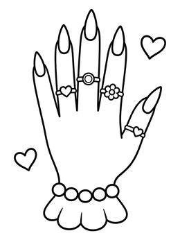 Free printable Manicure Hand With Rings And Hearts coloring page