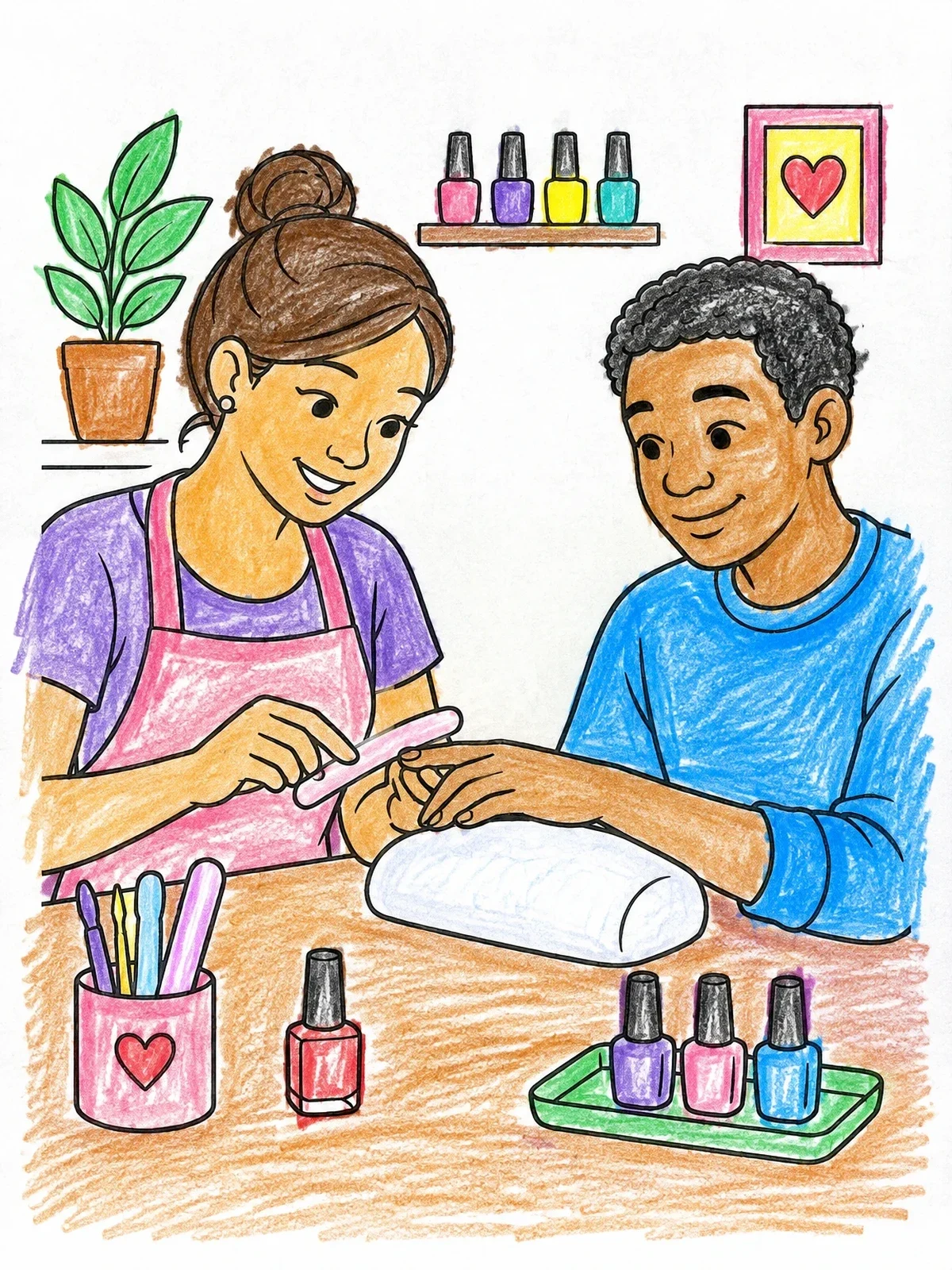 Colored example of the Manicure Session At Nail Salon coloring page