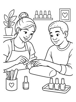 Free printable Manicure Session At Nail Salon coloring page