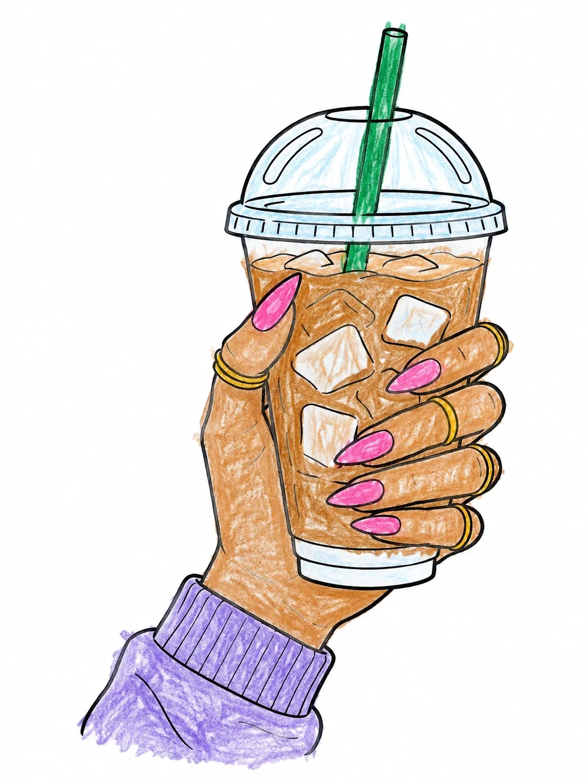 Colored example of the Manicured Hand Holding Iced Drink coloring page