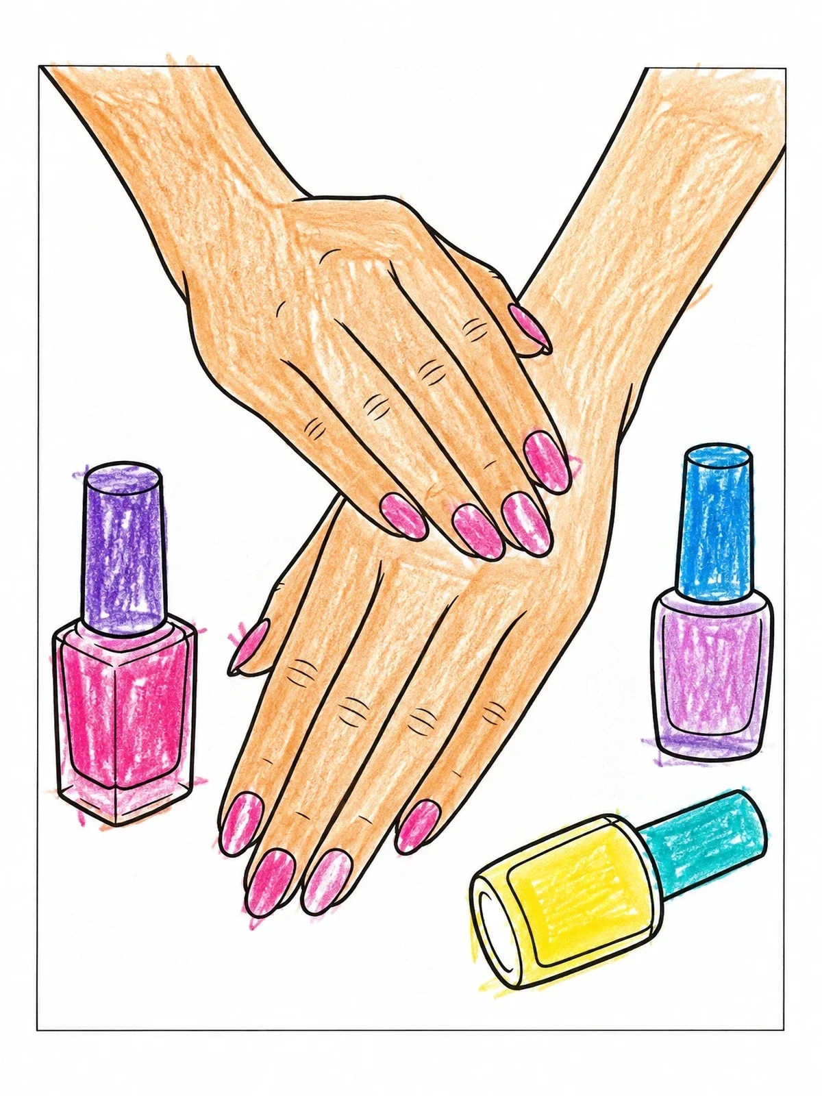 Colored example of the Elegant Manicured Hands With Polish coloring page