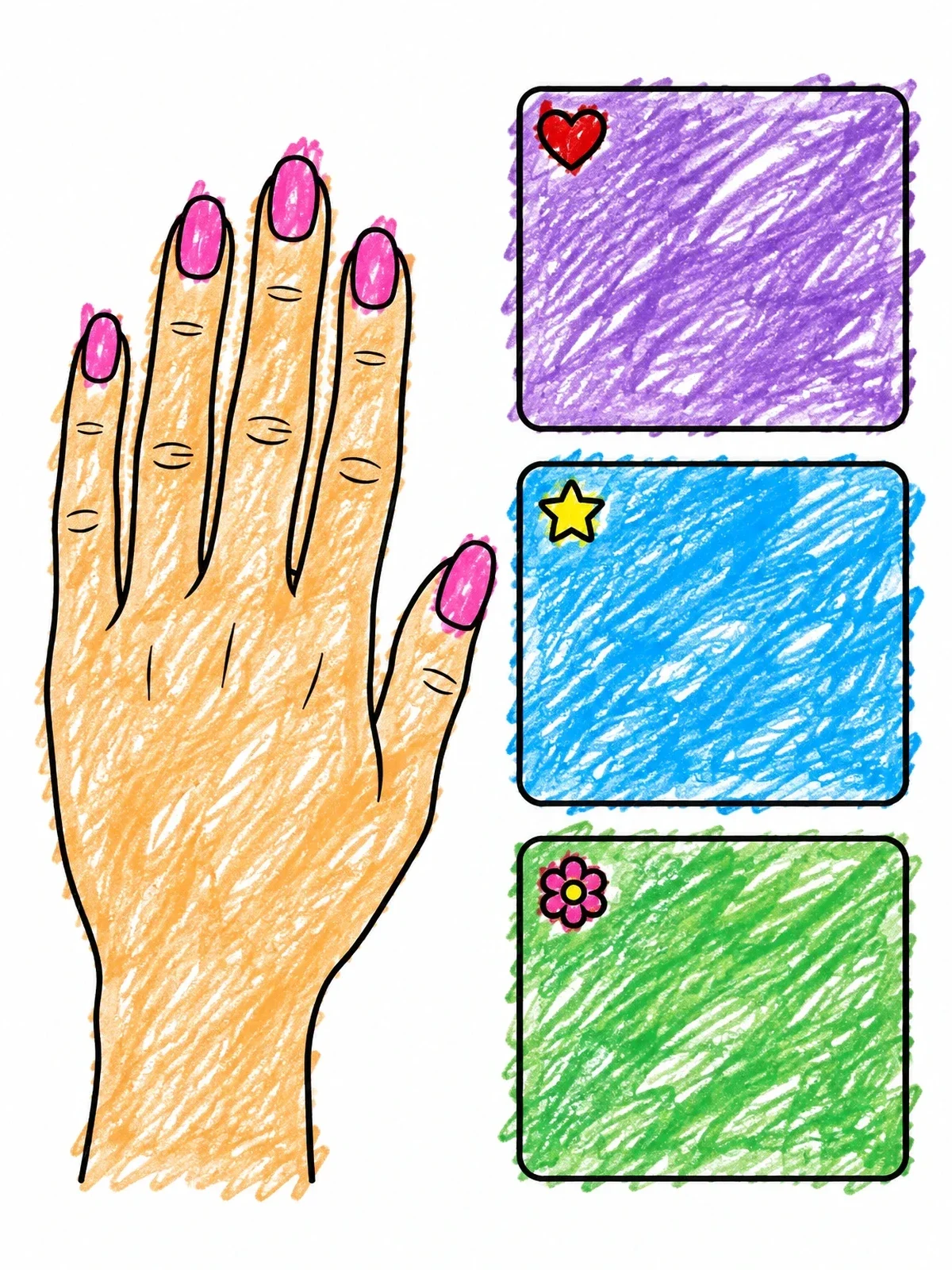 Colored example of the Nail Art Design Practice Hand coloring page