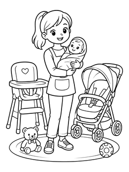 Free printable Babysitter Holding Swaddled Baby coloring page