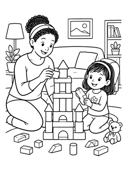 Free printable Nanny And Child Building Blocks coloring page