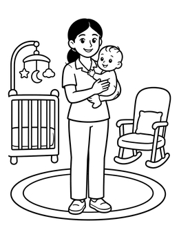 Free printable Caregiver Holding Baby In Nursery coloring page