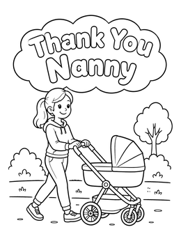 Free printable Caregiver Walking With Baby Stroller coloring page