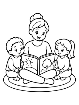Free printable Nanny Reading To Children coloring page