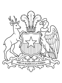 An emblem featuring a condor and huemul deer on this chile coloring page.
