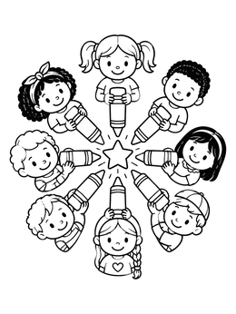 Free printable Children And Crayons Star Mandala coloring page