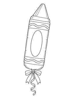 A crayon shaped foil balloon tied with ribbon on this national crayon day coloring page.