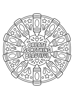 An inspiring national crayon day coloring page featuring a circular mandala of crayons and stars.