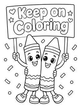 Free printable Cute Crayons Holding Coloring Sign coloring page