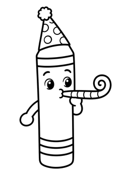 Free printable Party Crayon Celebrating With Horn coloring page