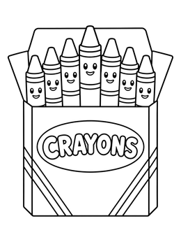 Smiling crayons stand inside a box in this national crayon day coloring page.