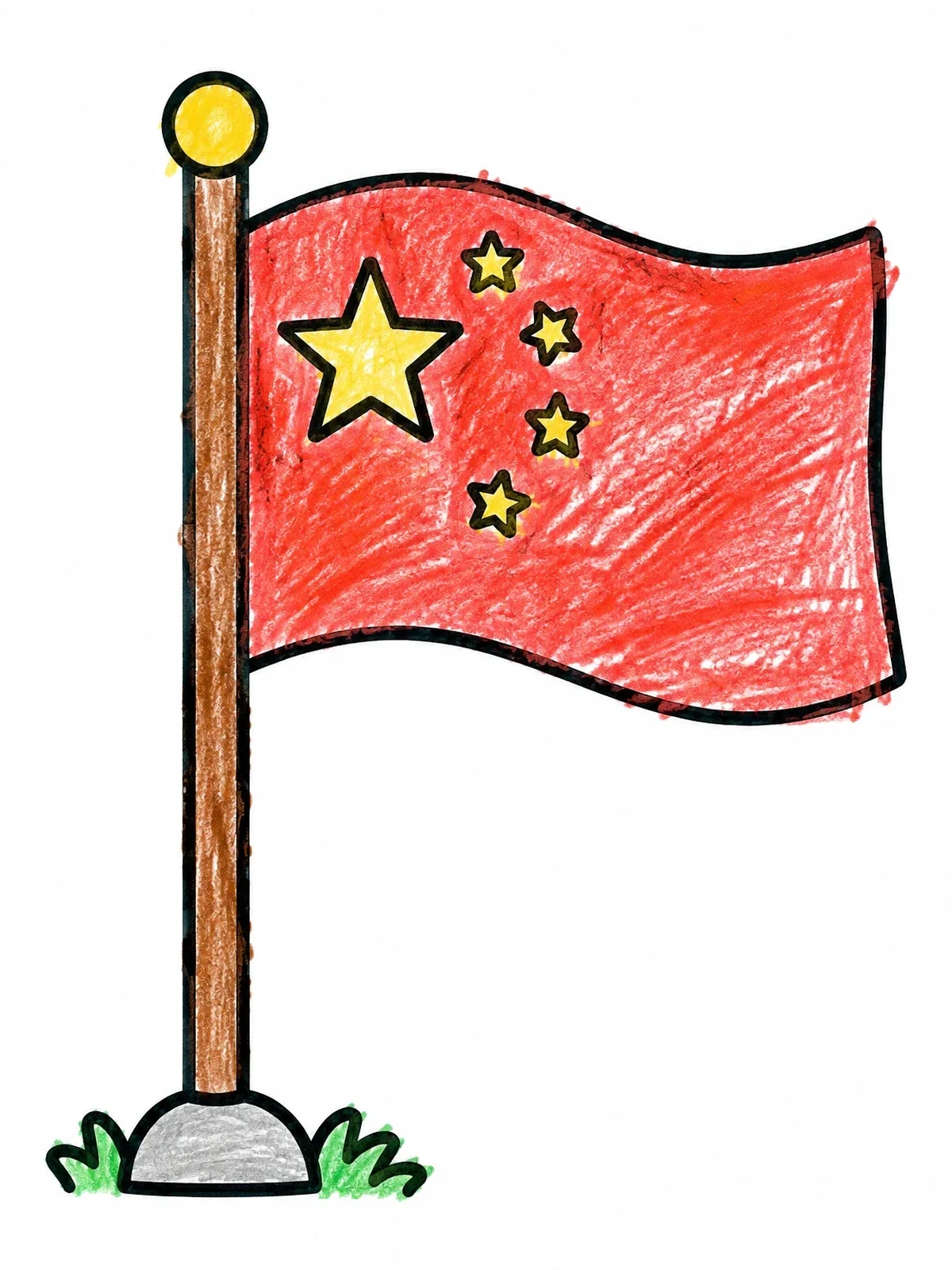 Colored example of the National Flag Of China On Pole coloring page
