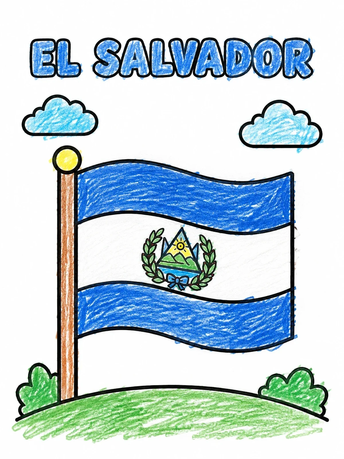 Colored example of the National Flag Of El Salvador coloring page