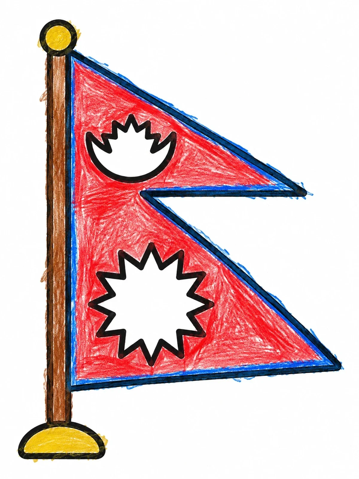 Colored example of the National Flag Of Nepal On Stand coloring page
