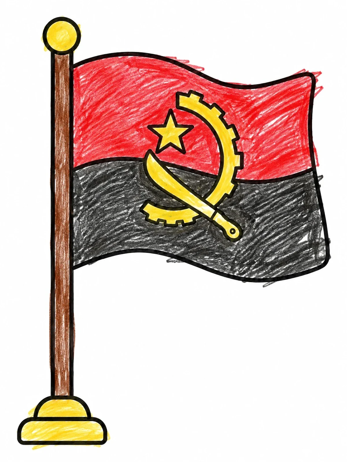 Colored example of the National Flag Of Angola coloring page