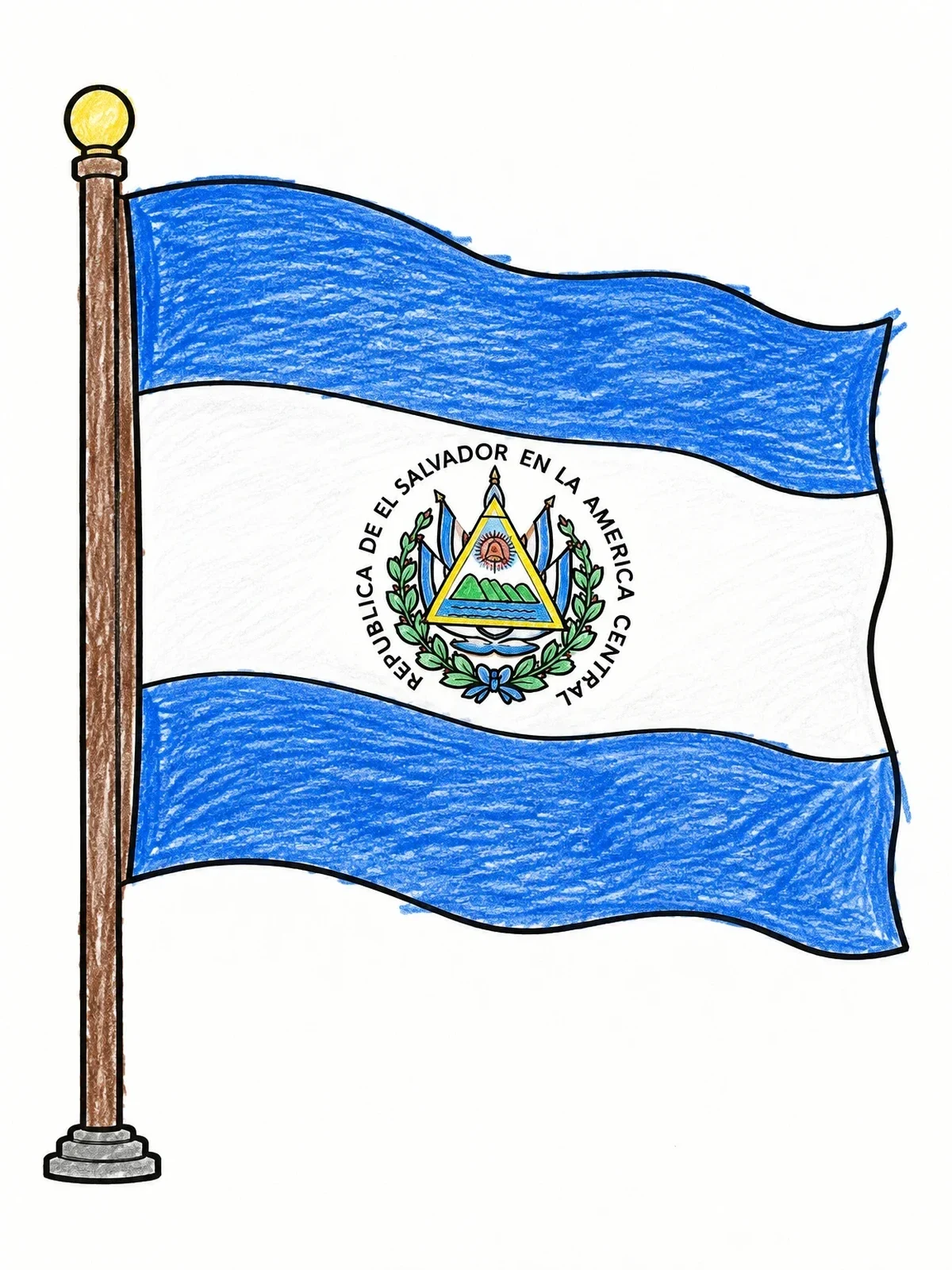 Colored example of the National Flag Of El Salvador coloring page