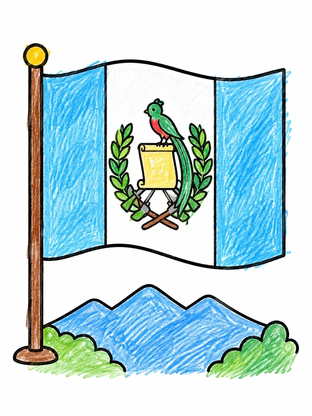 Colored example of the National Flag Of Guatemala coloring page