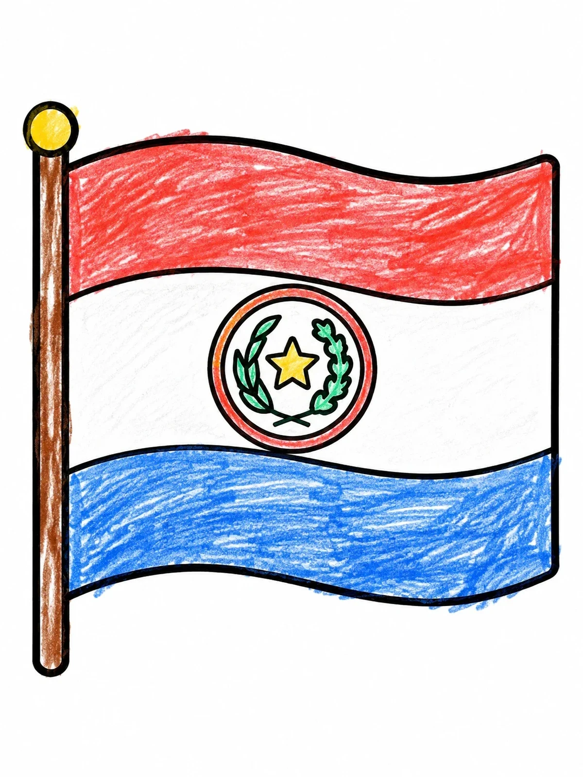 Colored example of the National Flag Of Paraguay coloring page