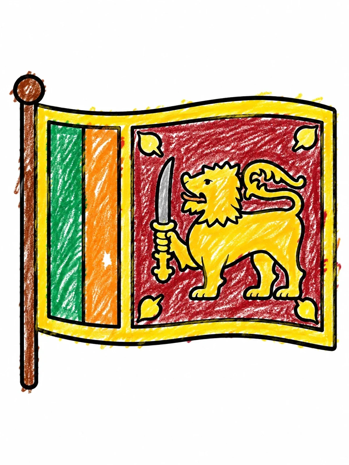 Colored example of the National Flag Of Sri Lanka coloring page