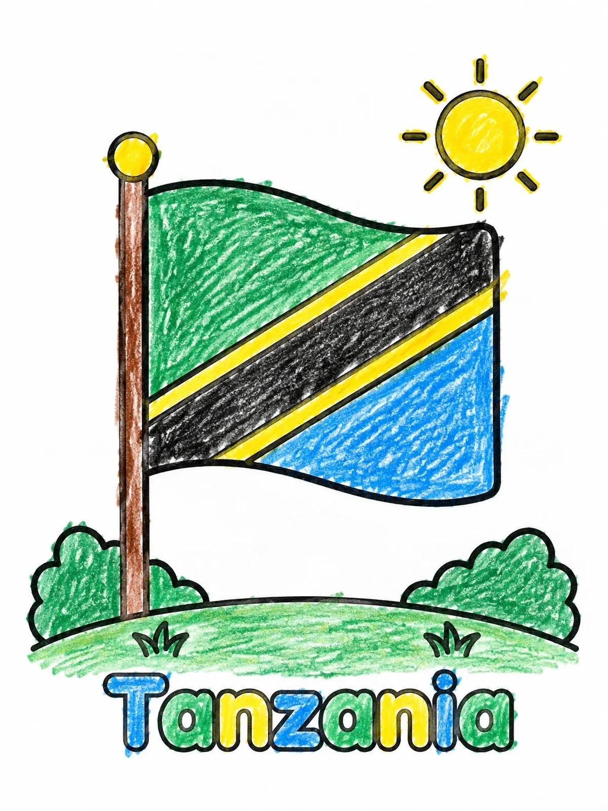 Colored example of the National Flag Of Tanzania coloring page