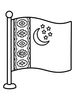 Free printable National Flag Of Turkmenistan On Flagpole coloring page