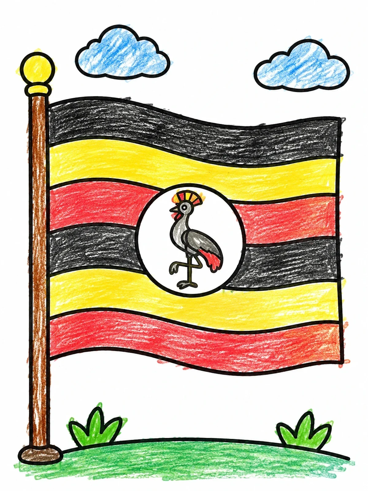 Colored example of the National Flag Of Uganda coloring page