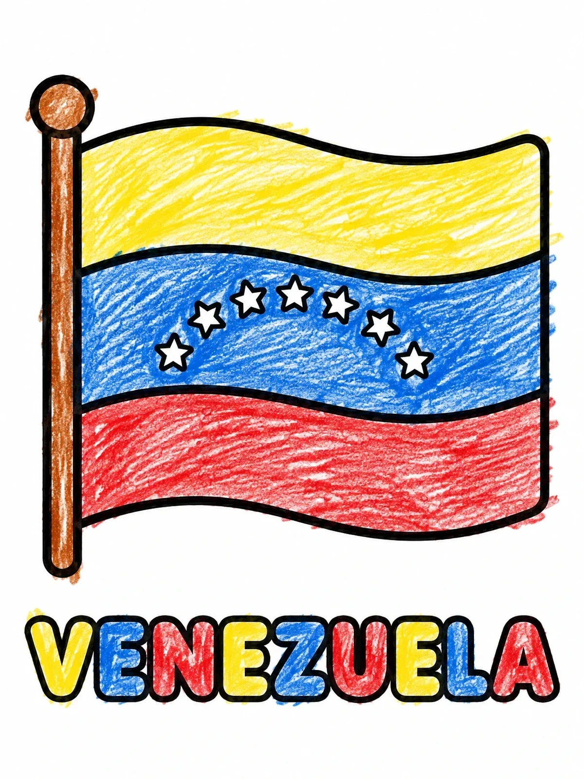 Colored example of the National Flag Of Venezuela coloring page