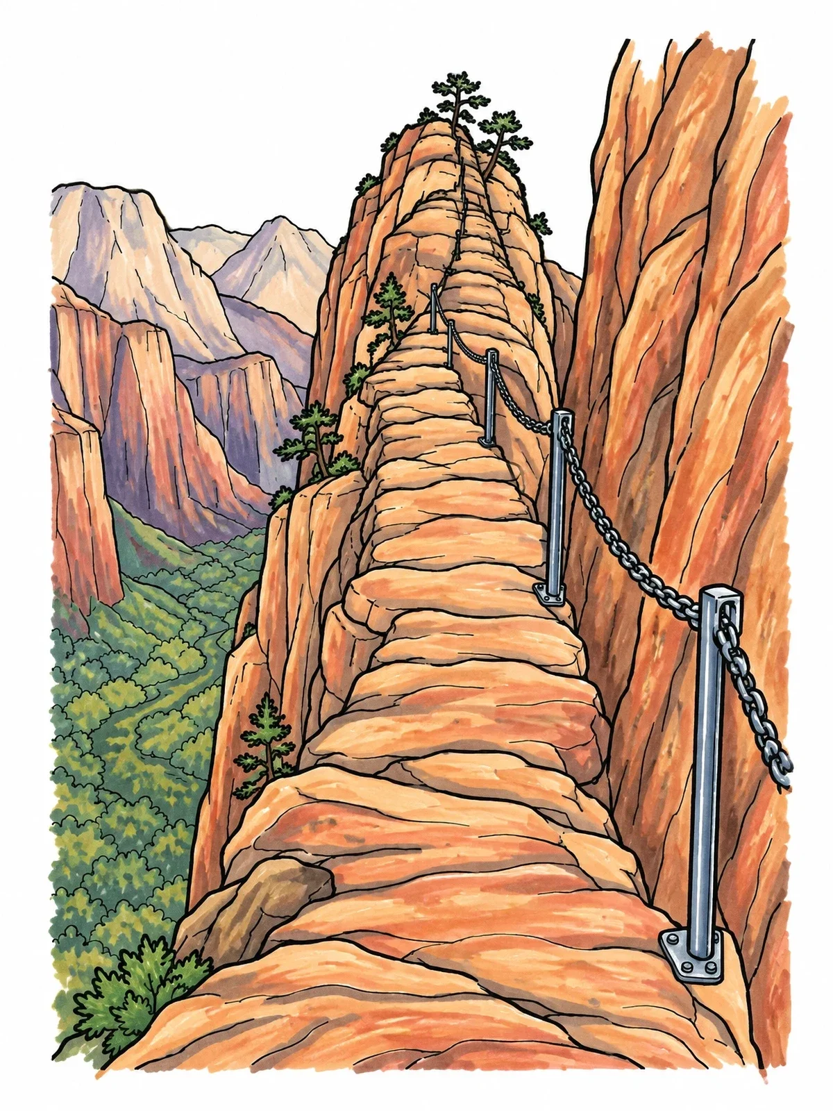 Colored example of the Angels Landing Cliffside Trail coloring page