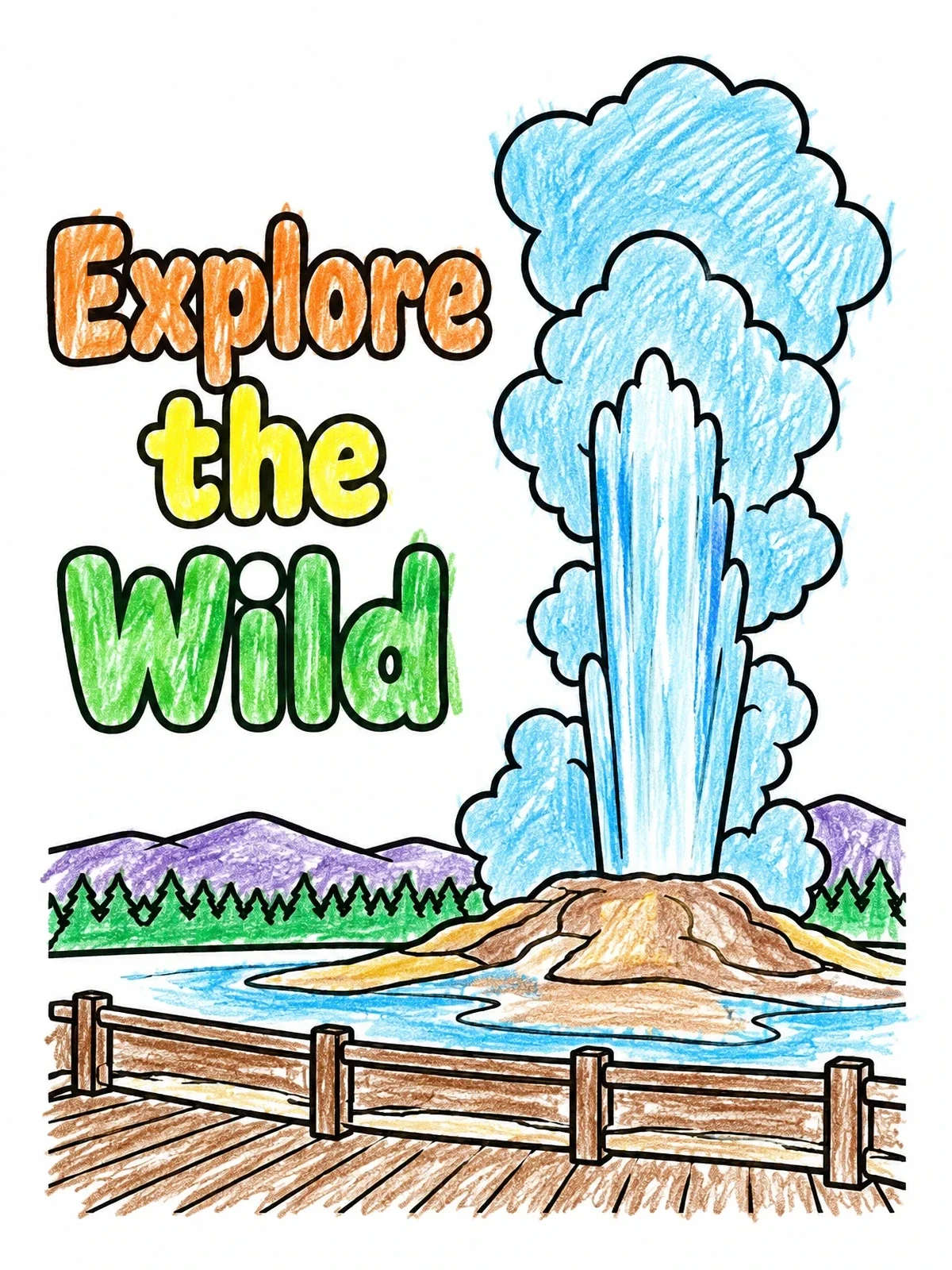 Colored example of the Old Faithful Geyser Eruption coloring page