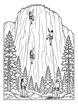 Free printable Rock Climbers On A Mountain Wall coloring page