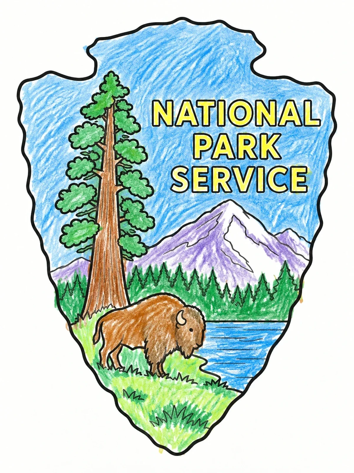 Colored example of the National Park Service Arrowhead Emblem coloring page