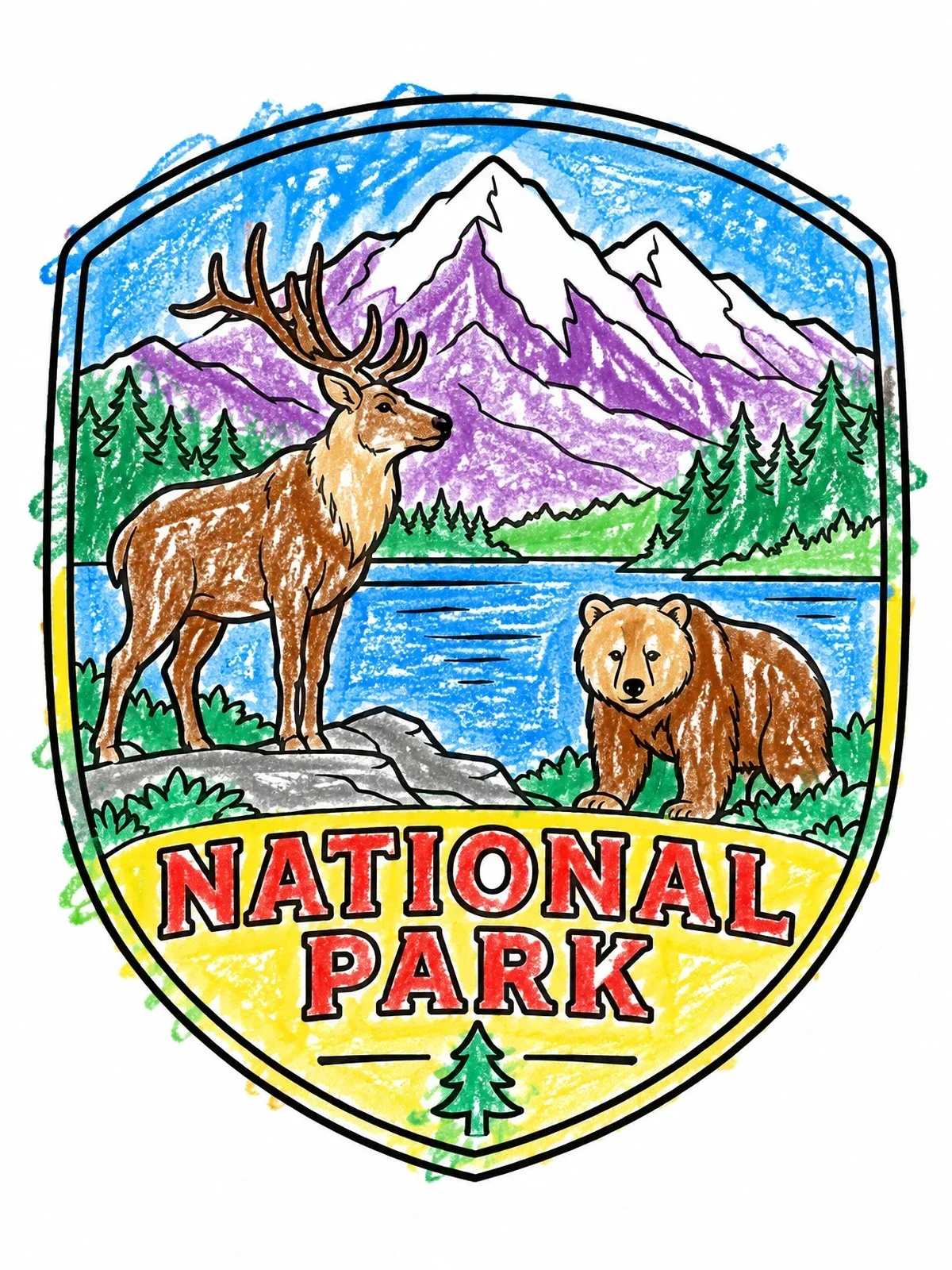 Colored example of the National Park Wilderness Emblem coloring page