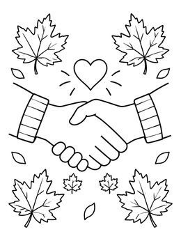 Free printable Friendly Handshake With Autumn Leaves coloring page