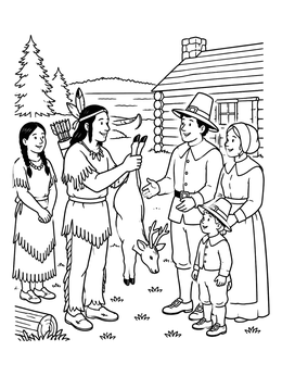 Free printable Sharing The Harvest With Pilgrims coloring page