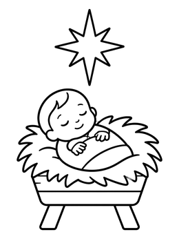 Free printable Baby Jesus In The Manger coloring page