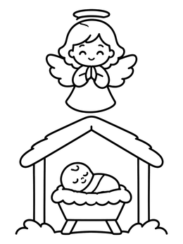 Free printable Cute Angel Watching Baby Jesus coloring page