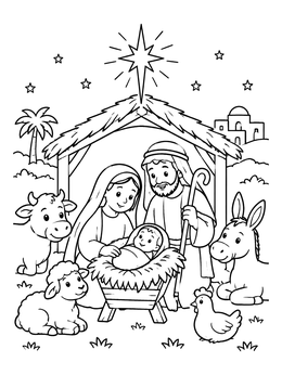 Free printable Cute Holy Family In The Stable coloring page