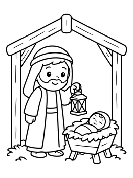 Free printable Joseph And Baby Jesus In Stable coloring page