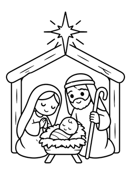 Free printable Nativity Scene Under The Christmas Star coloring page