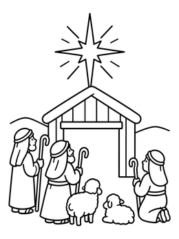 Free printable Shepherds Following The Bethlehem Star coloring page