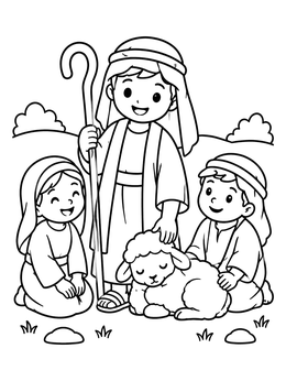 Free printable Young Shepherds With Little Lamb coloring page