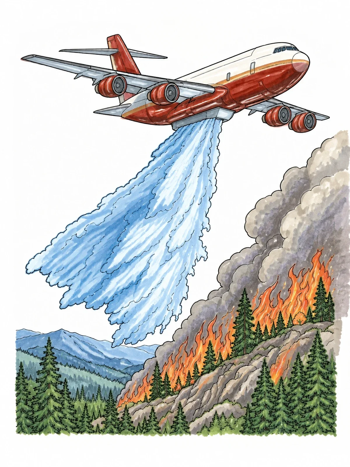Colored example of the Air Tanker Fighting Wildfire coloring page