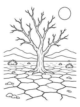 Free printable Drought Landscape With Bare Tree coloring page