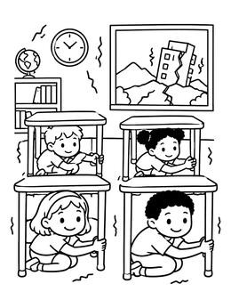 Free printable Earthquake Safety Drill In Classroom coloring page