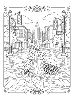 Free printable Flooded City Street Storm Drain coloring page