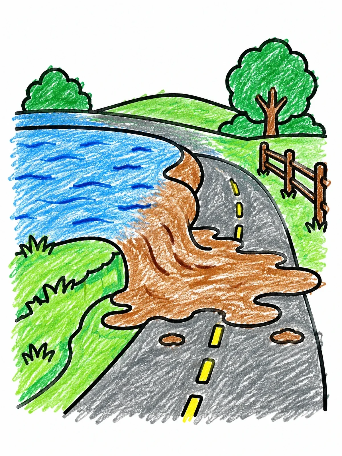 Colored example of the Flooded Road In The Countryside coloring page