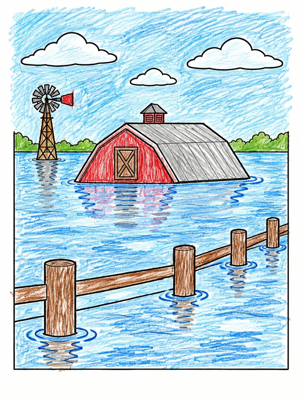 Colored example of the Flooded Farm With Barn Roof coloring page